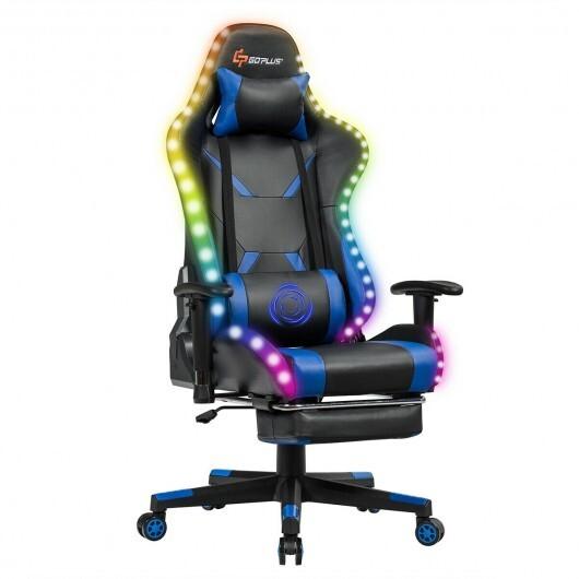 Massage Racing Gaming Chair Chair with RGB LED Lights-Blue